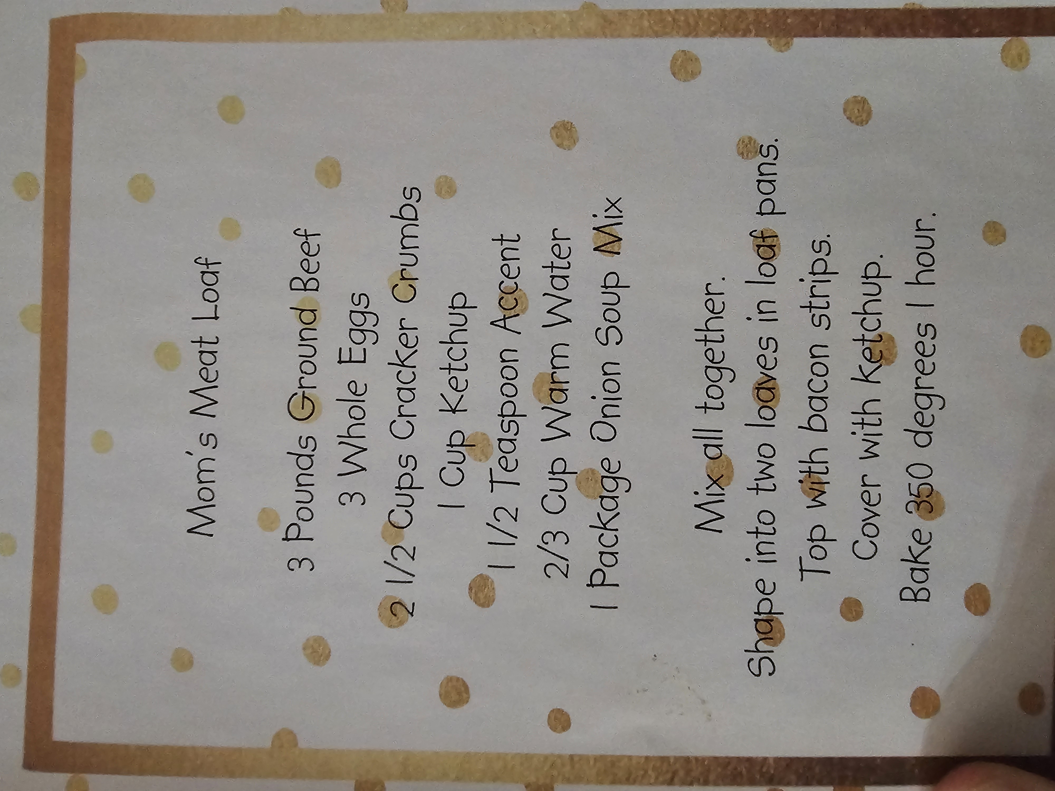 Mom's Meat Loaf recipe card